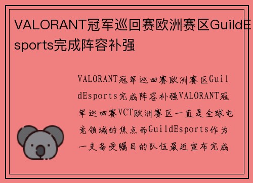 VALORANT冠军巡回赛欧洲赛区GuildEsports完成阵容补强