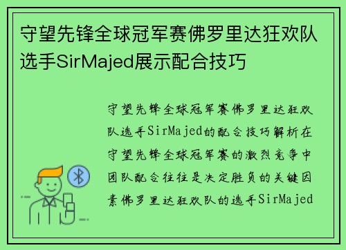 守望先锋全球冠军赛佛罗里达狂欢队选手SirMajed展示配合技巧