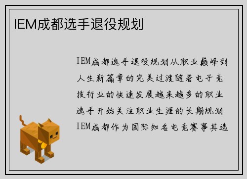IEM成都选手退役规划